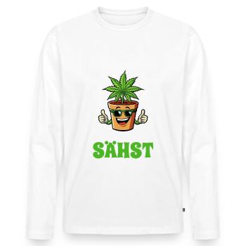 Cannabis, Ich sähe was was du nicht sähst, Hanf - Männer Premium Bio Langarmshirt - Weiß - Vorne - Nico (187cm)