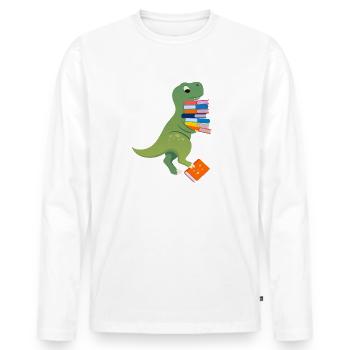 Dinosaurier Dino T Rex Bücher Schule Einschulung - Männer Premium Bio Langarmshirt - Weiß - Vorne - Nico (187cm)