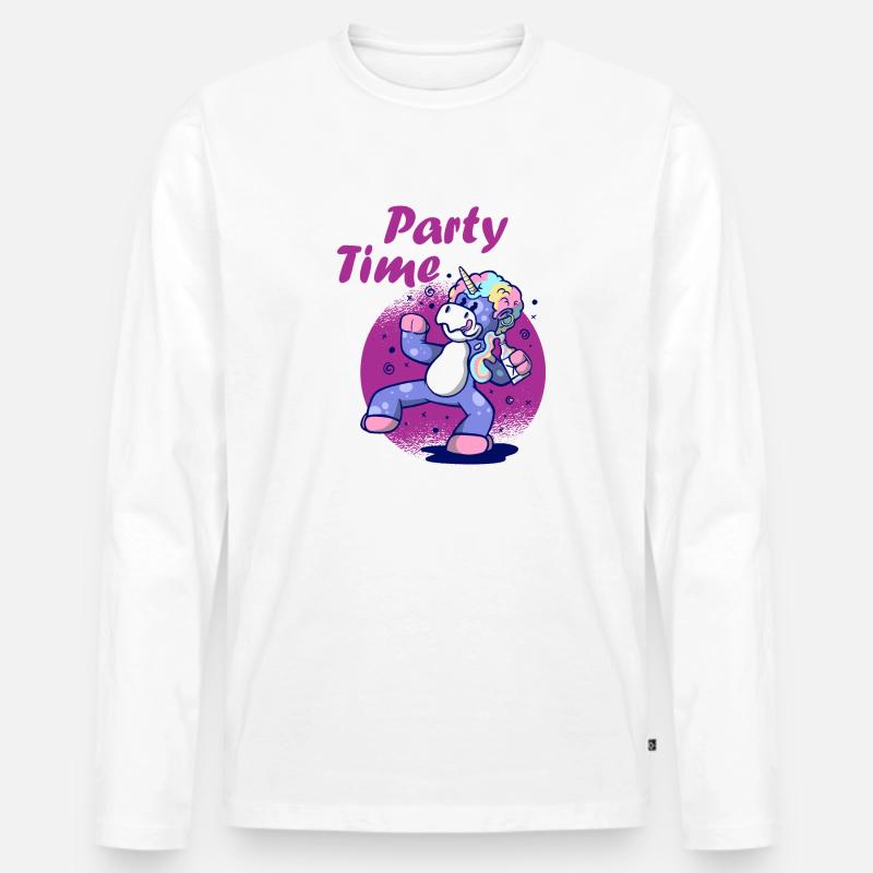 Party Time Einhorn - Männer Premium Bio Langarmshirt - Weiß