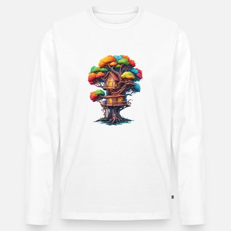 Baumhaus / Baumkrone / Baumhütte / Abenteuer - Männer Premium Bio Langarmshirt - Weiß