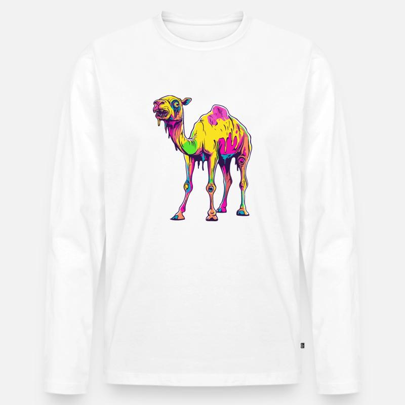 Kamel Halloween Comic Lustig - Männer Premium Bio Langarmshirt - Weiß