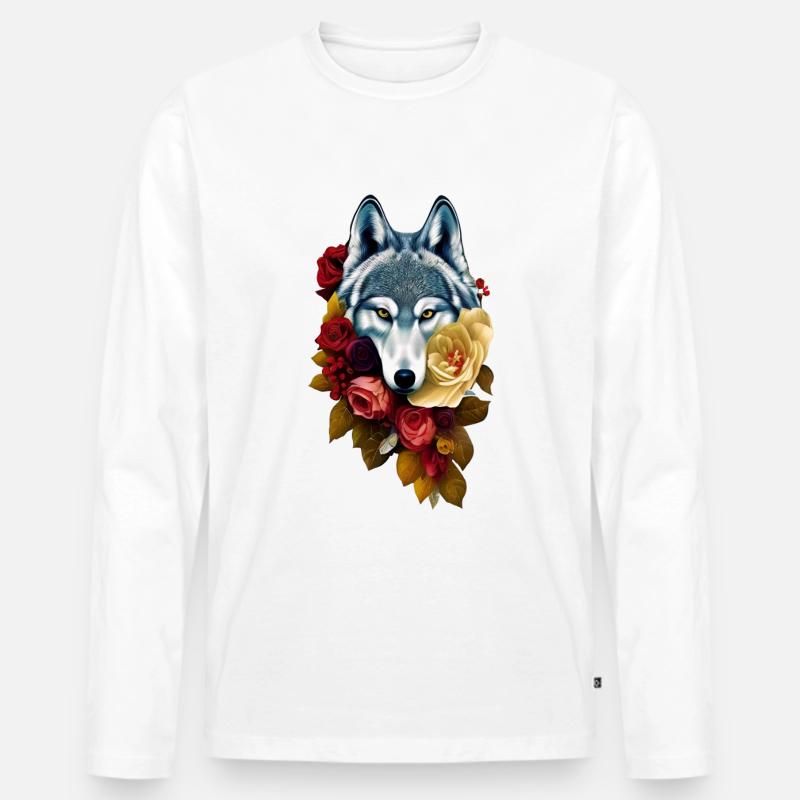 Wolf - Männer Premium Bio Langarmshirt - Weiß