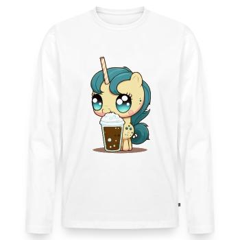 Einhorn trinkt Bubble Tea Kawaii Anime - Männer Premium Bio Langarmshirt - Weiß - Vorne - Nico (187cm)