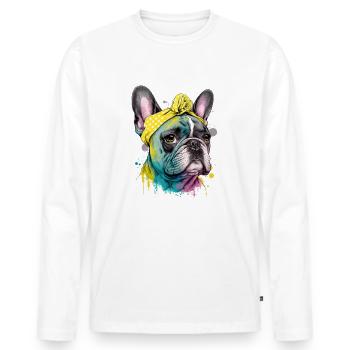 Französische Bulldogge - Männer Premium Bio Langarmshirt - Weiß - Vorne - Nico (187cm)