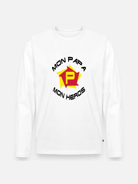 Mon papa mon héros - Men's Premium Organic Long Sleeve Shirt - white
