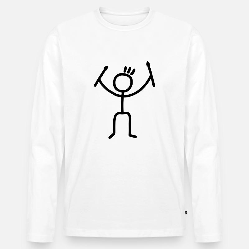 Strichmännchen mit Drumsticks - Männer Premium Bio Langarmshirt - Weiß