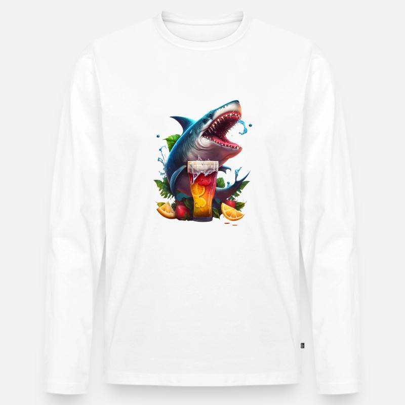 Bierliebender Hai - Männer Premium Bio Langarmshirt - Weiß