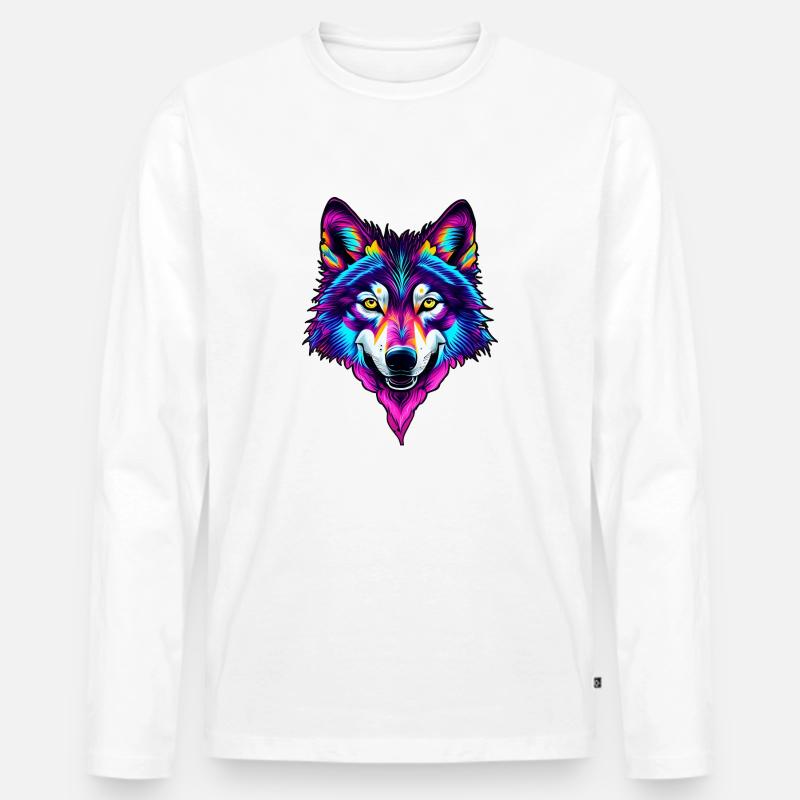 Wolf 02 - Männer Premium Bio Langarmshirt - Weiß