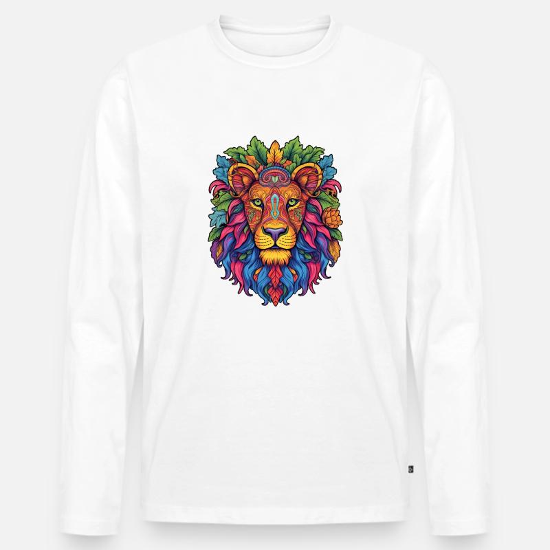 Regenbogen Löwe Mandala - Männer Premium Bio Langarmshirt - Weiß