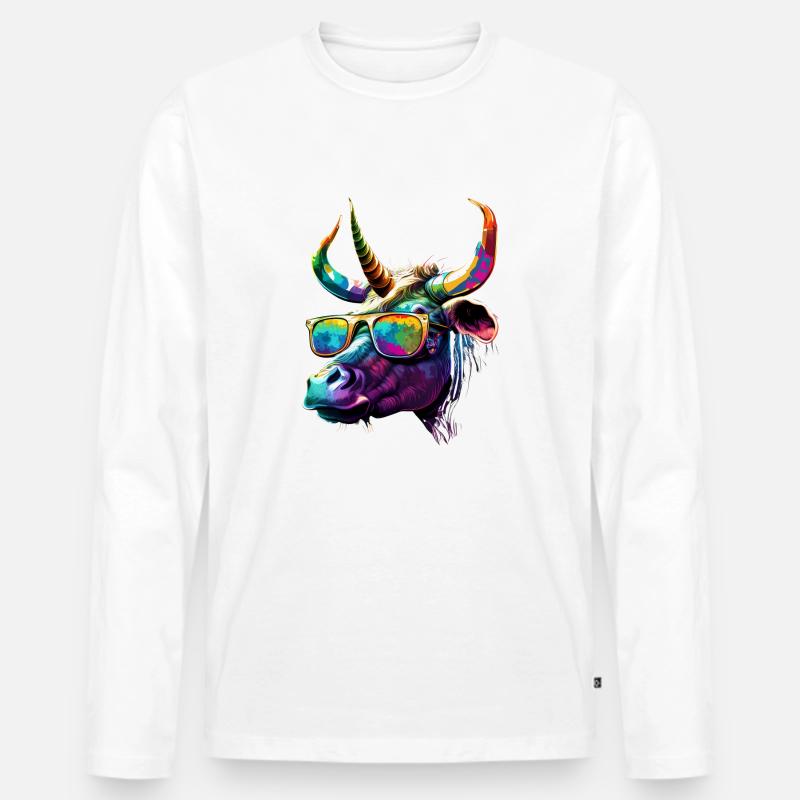 Rainbow Bulle - Männer Premium Bio Langarmshirt - Weiß