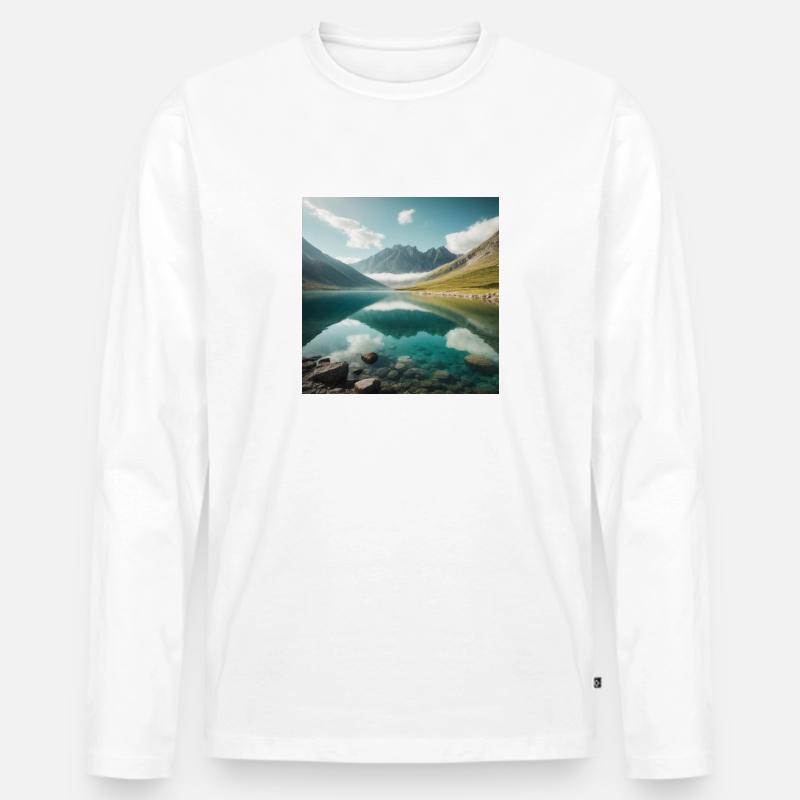 Bergsee mit wunderschöner Reflektion - Männer Premium Bio Langarmshirt - Weiß
