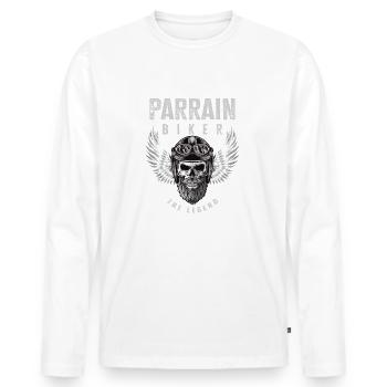 Parrain biker motard cadeau drôle moto - T-shirt manches longues Premium bio Homme - blanc - Devant - Nico (187cm)