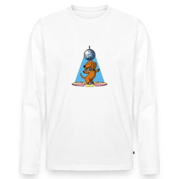 chien teckel boule disco danse danse dans une soirée disco - T-shirt manches longues Premium bio Homme - blanc - Devant - Nico (187cm)