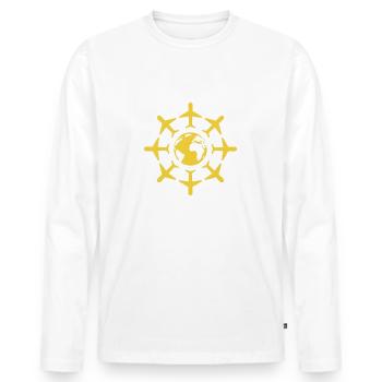 Globe with airplanes - Men's Premium Organic Long Sleeve Shirt - white - Front - Nico (187cm)