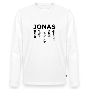 Jonas - Ein ganz spezielles Design nur für Jonas - Männer Premium Bio Langarmshirt - Weiß - Vorne - Nico (187cm)