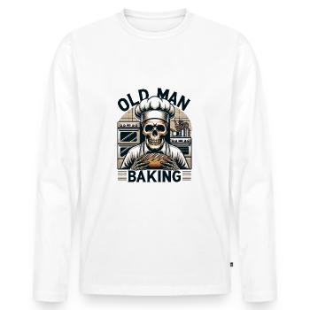 Old Man Baking Skull with Baker's Hat Baking Bread - Men's Premium Organic Long Sleeve Shirt - white - Front - Nico (187cm)
