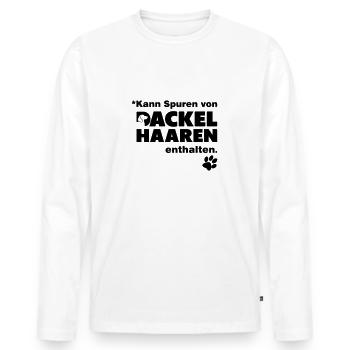 Kann Spuren von Dackelhaaren enthalten - Männer Premium Bio Langarmshirt - Weiß - Vorne - Nico (187cm)