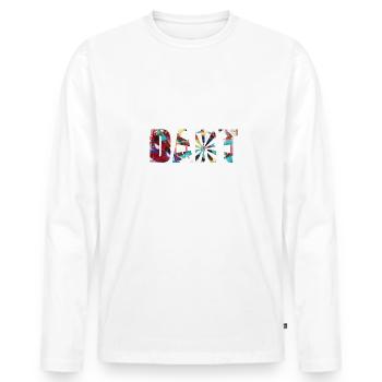 Dart, Graffiti, Peinture, Jeu de fléchettes, Fléchettes - T-shirt manches longues Premium bio Homme - blanc - Devant - Nico (187cm)