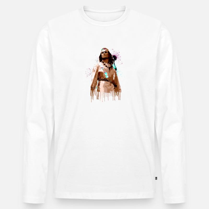 winnetou,indianer,illustration,graffiti - Männer Premium Bio Langarmshirt - Weiß