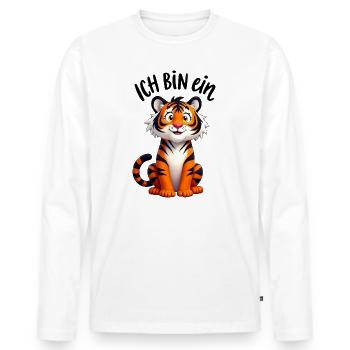 Tiger Kostüm Geschenk Ich bin ein Tiger stark - Männer Premium Bio Langarmshirt - Weiß - Vorne - Nico (187cm)