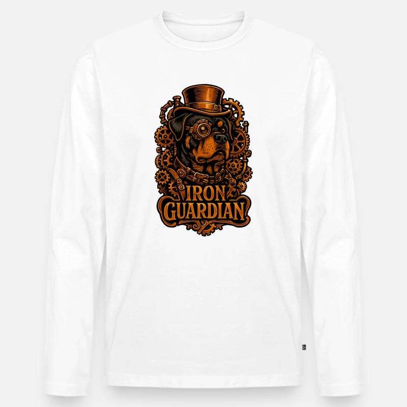 Steampunk Iron Guardian Rottweiler Hund - Männer Premium Bio Langarmshirt - Weiß