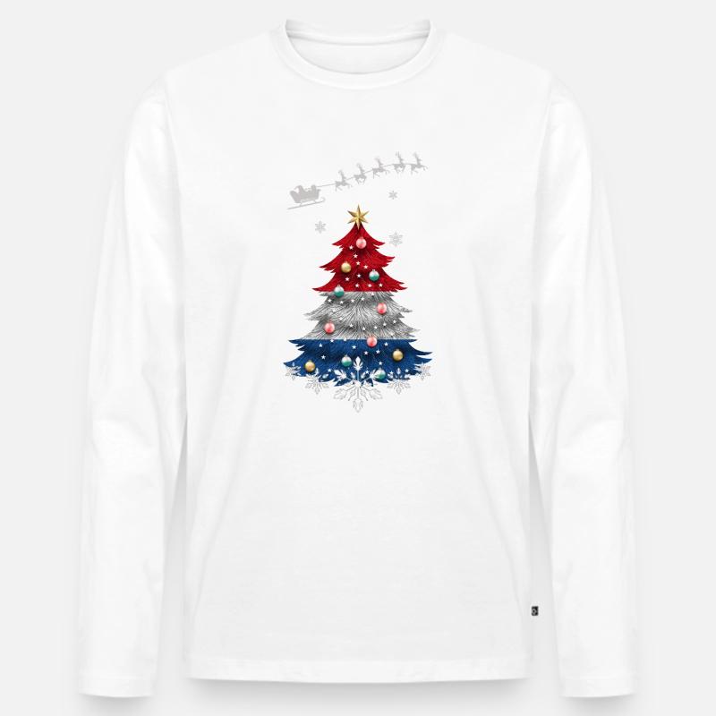 Weihnachtsbaum mit niederländischer Flagge - Männer Premium Bio Langarmshirt - Weiß