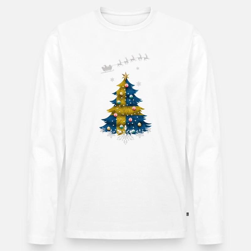 Weihnachtsbaum mit Schweden-Flagge - Männer Premium Bio Langarmshirt - Weiß