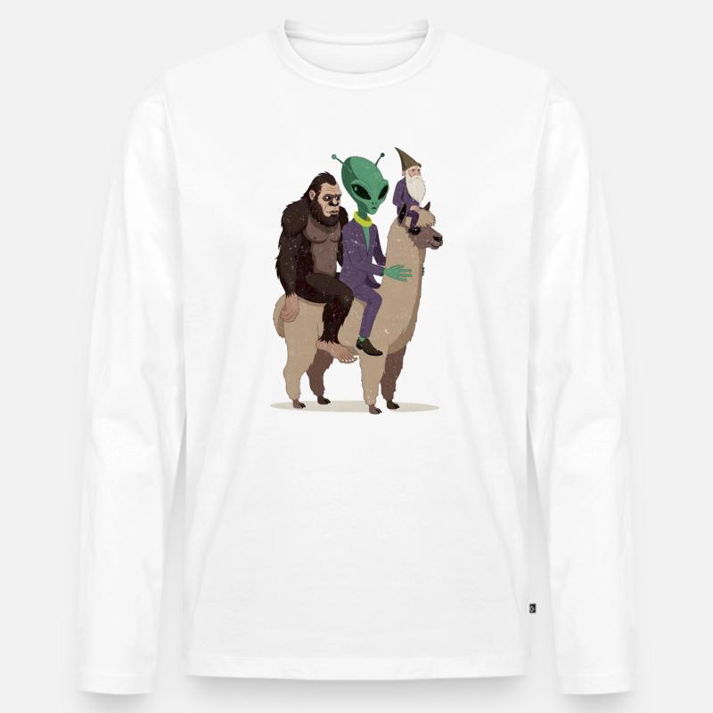 Außerirdischer Gentleman auf Kamel - Männer Premium Bio Langarmshirt - Weiß