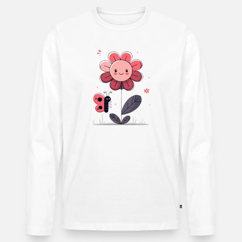 Blume mit Schmetterling - Männer Premium Bio Langarmshirt - Weiß