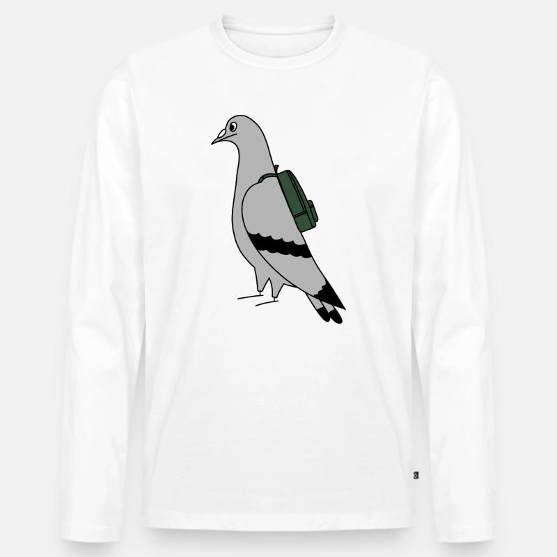 Pigeon with Backpack – Urban Minimal Illustration - Männer Premium Bio Langarmshirt - Weiß