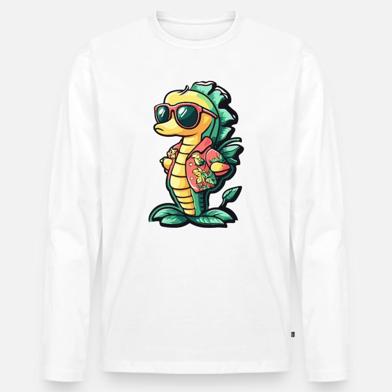 Seepferd Comic Urlaub - Männer Premium Bio Langarmshirt - Weiß
