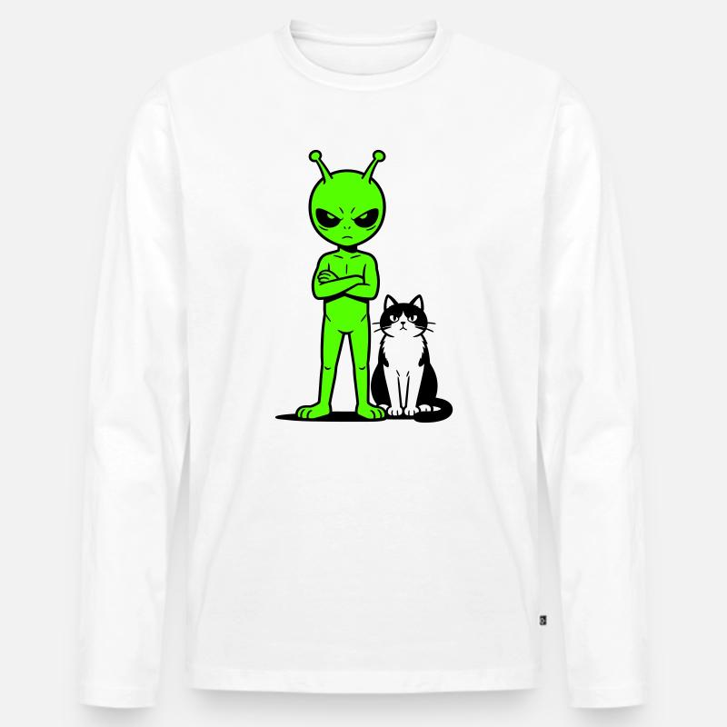 Alien-Comic-Humor - Männer Premium Bio Langarmshirt - Weiß