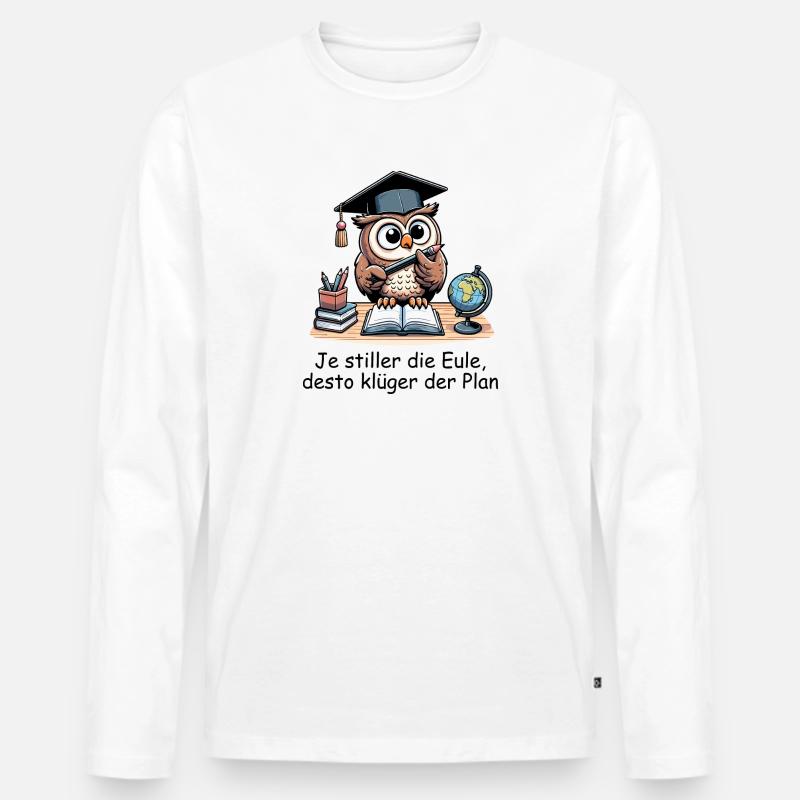 Kluge Eule - Männer Premium Bio Langarmshirt - Weiß