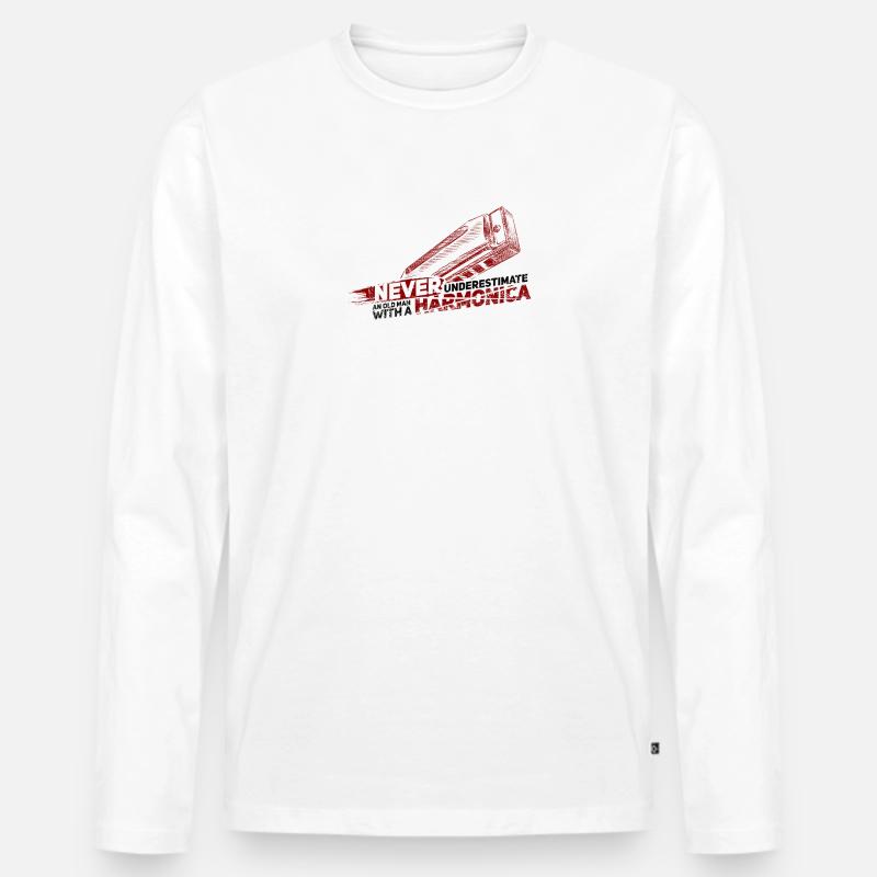 Mundharmonika - Männer Premium Bio Langarmshirt - Weiß