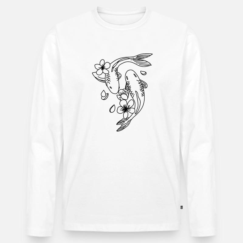 Fisch Blume Zeichen - Männer Premium Bio Langarmshirt - Weiß