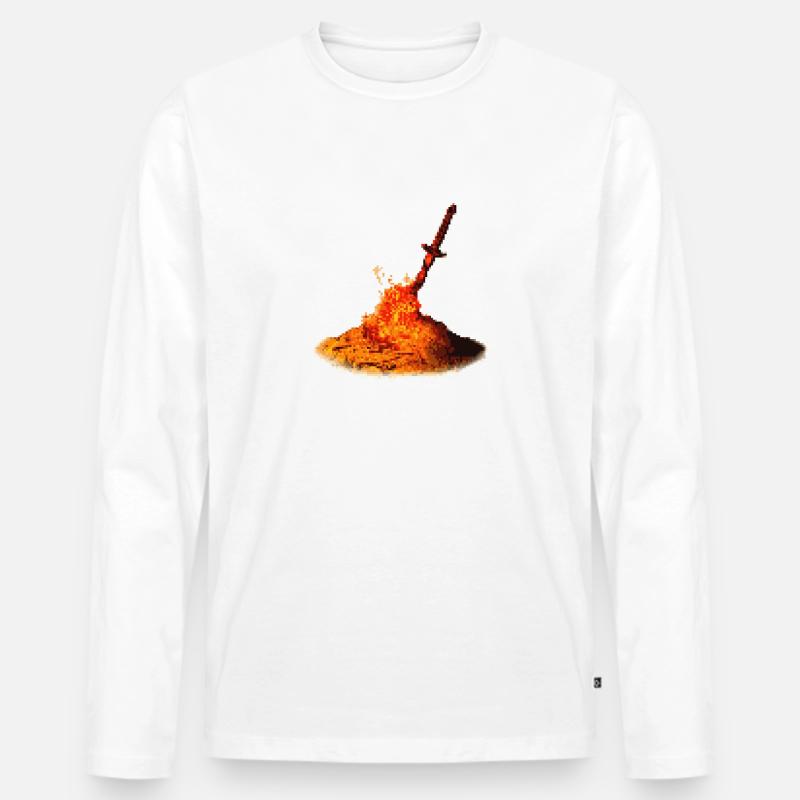 Bonfire Pixel Look - Männer Premium Bio Langarmshirt - Weiß