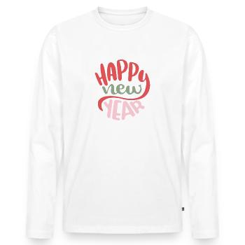 Happy new year - gift - Men's Premium Organic Long Sleeve Shirt - white - Front - Nico (187cm)