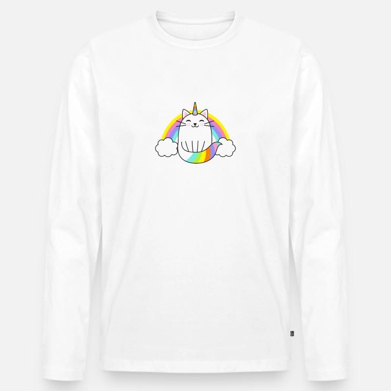 Einhorn Katze Regenbogen - Männer Premium Bio Langarmshirt - Weiß