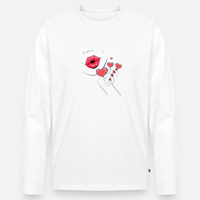 Kuss Kussmund Herz - Männer Premium Bio Langarmshirt - Weiß