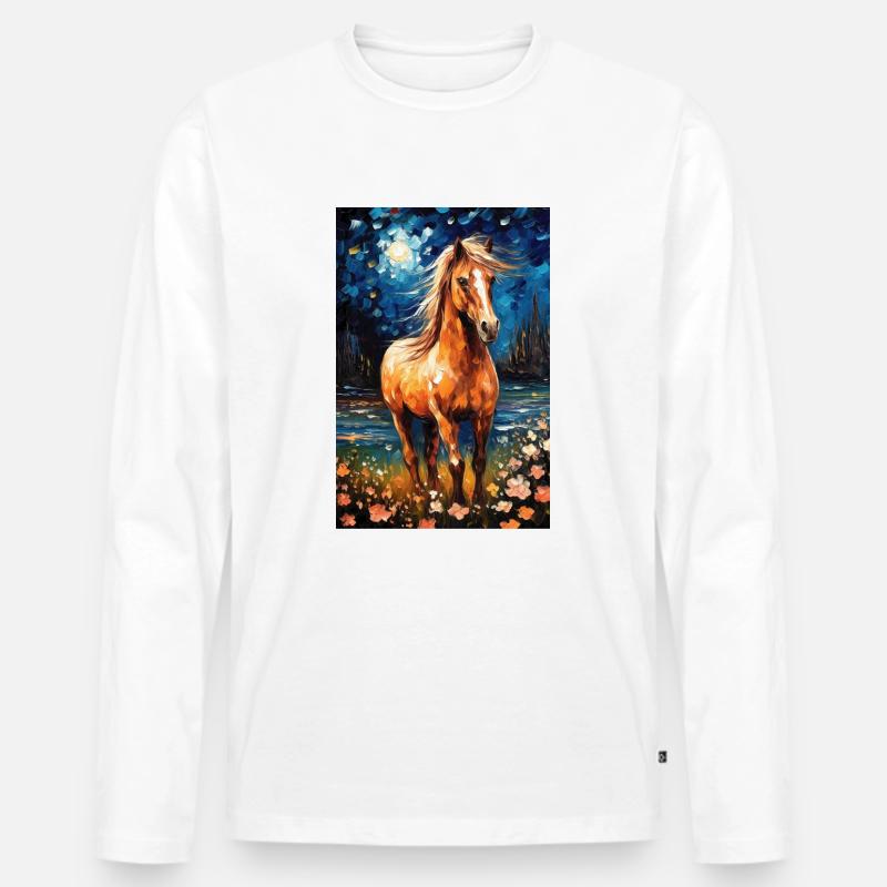 Pferd - Männer Premium Bio Langarmshirt - Weiß