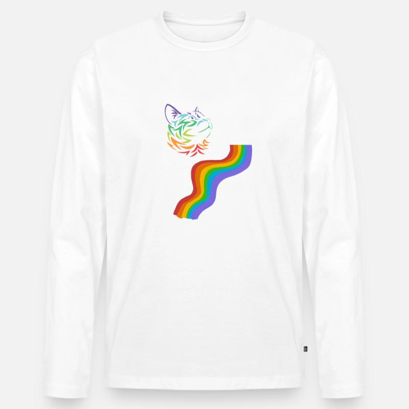Katze Regenbogen - Männer Premium Bio Langarmshirt - Weiß