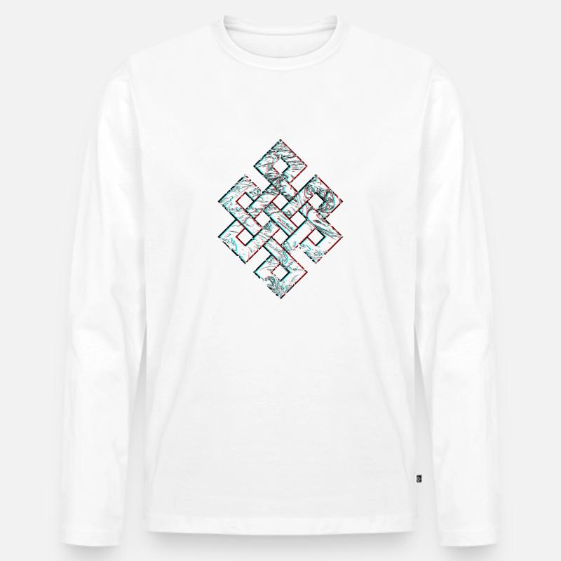 Karma Psychedelic 3D Glitch Anaglyph - Männer Premium Bio Langarmshirt - Weiß