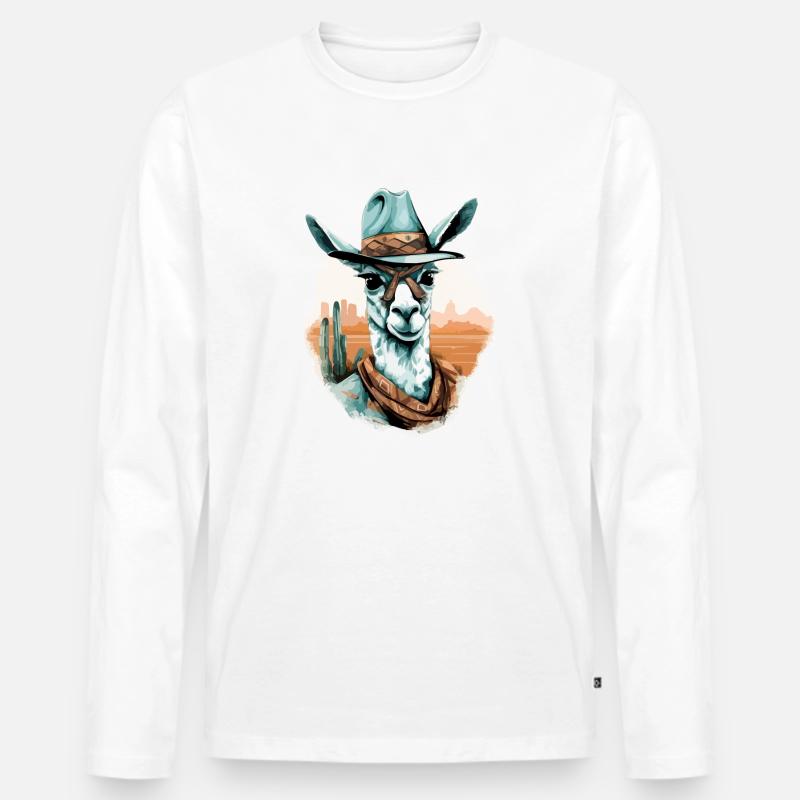 Noki der Lama - Männer Premium Bio Langarmshirt - Weiß