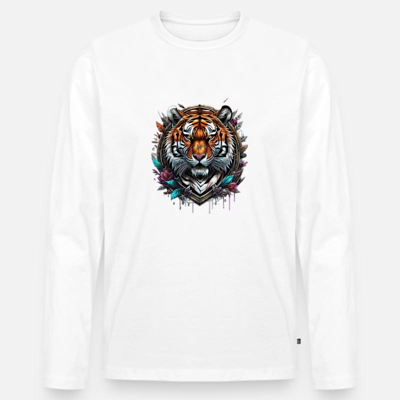 Graffiti Tiger - Männer Premium Bio Langarmshirt - Weiß