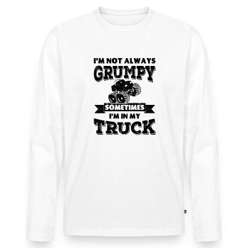 Ich bin nicht immer mürrisch, manchmal sitze ich in meinem Truck - Männer Premium Bio Langarmshirt - Weiß - Vorne - Nico (187cm)