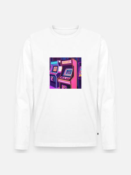 Knallige Arcade Maschine - Männer Premium Bio Langarmshirt - Weiß