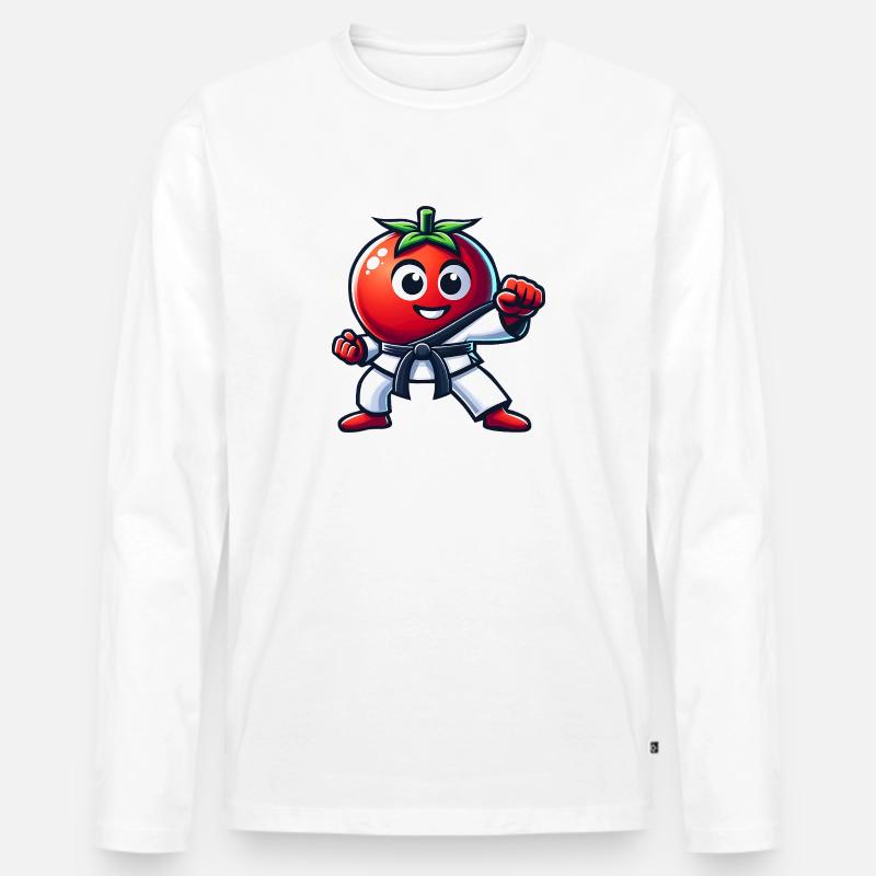 Karate Tomate: Lustige Kampfkunst - Männer Premium Bio Langarmshirt - Weiß
