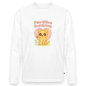 Paw-sitive Energy Only – Cute Pixel Dog Shirt - Men's Premium Organic Long Sleeve Shirt - white - Front - Nico (187cm)