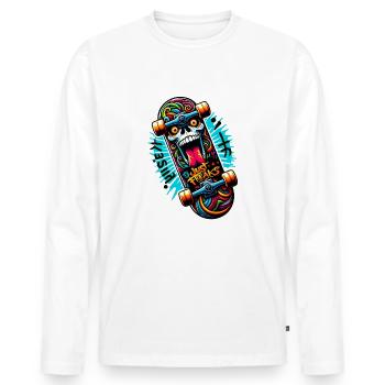 Just Freaks - Skate Board Sk8 Graffiti Skull - Men's Premium Organic Long Sleeve Shirt - white - Front - Nico (187cm)