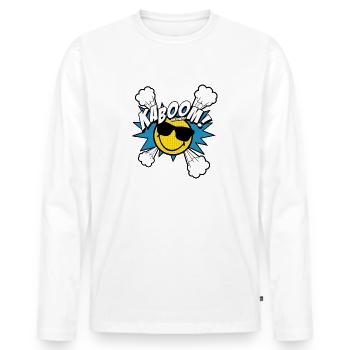 SmileyWorld Kaboom! Cooler Smiley Mit Sonnenbrille - Männer Premium Bio Langarmshirt - Weiß - Vorne - Nico (187cm)